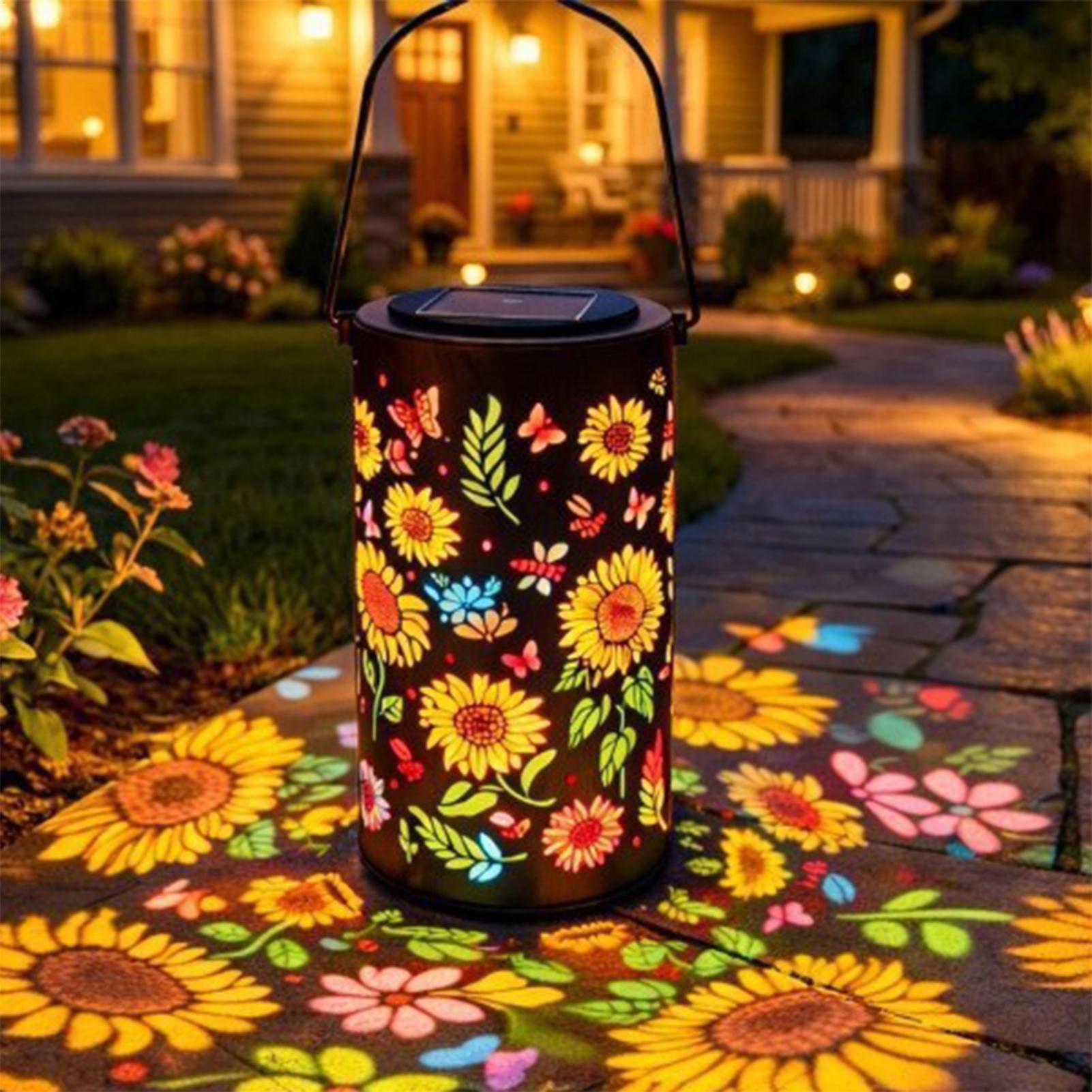Outdoor Lighting Patio - 해바라기 태양광 랜턴, 방수 금속 다채로운