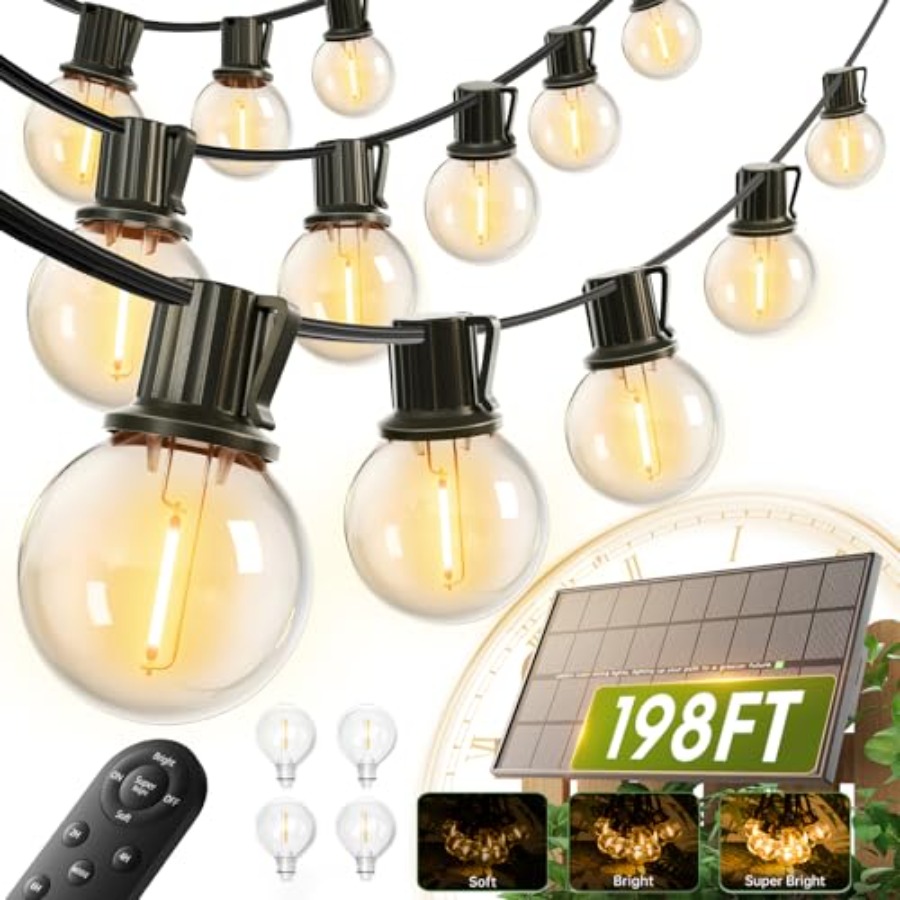 Outdoor Lighting Install - 198피트 태양광 스트링 조명 실외용, 방수,