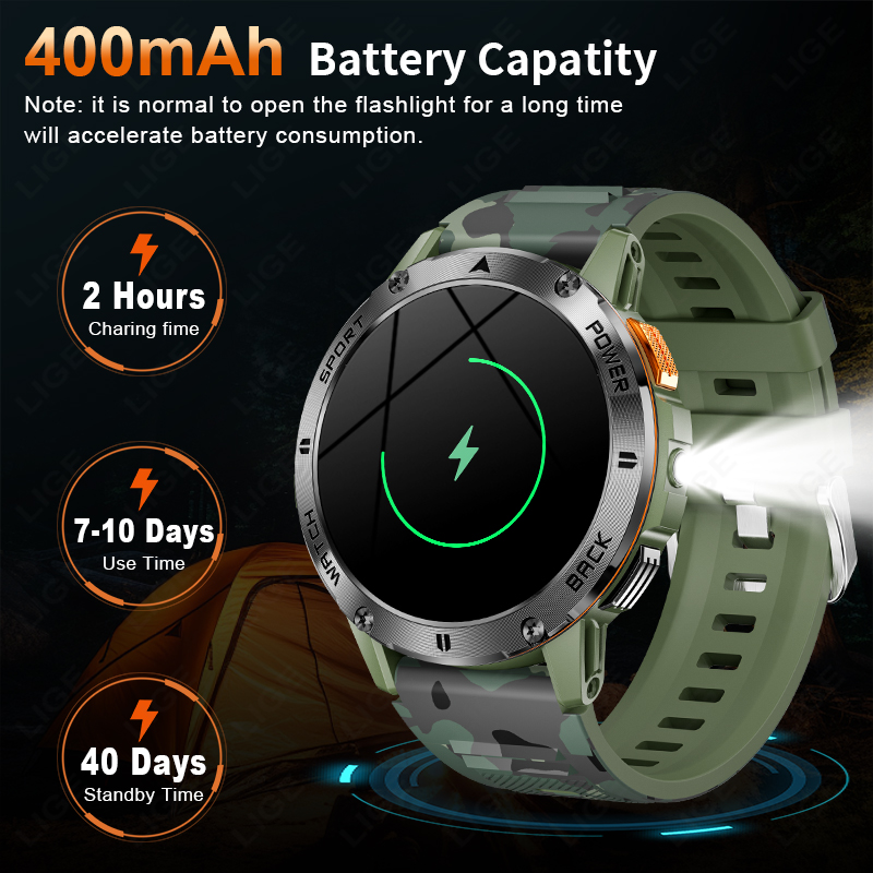 LIGE 400mAh 군용 등급 남성용 스마트 시계 L - Outdoor Lighting Ip Rating 리뷰 및 가격