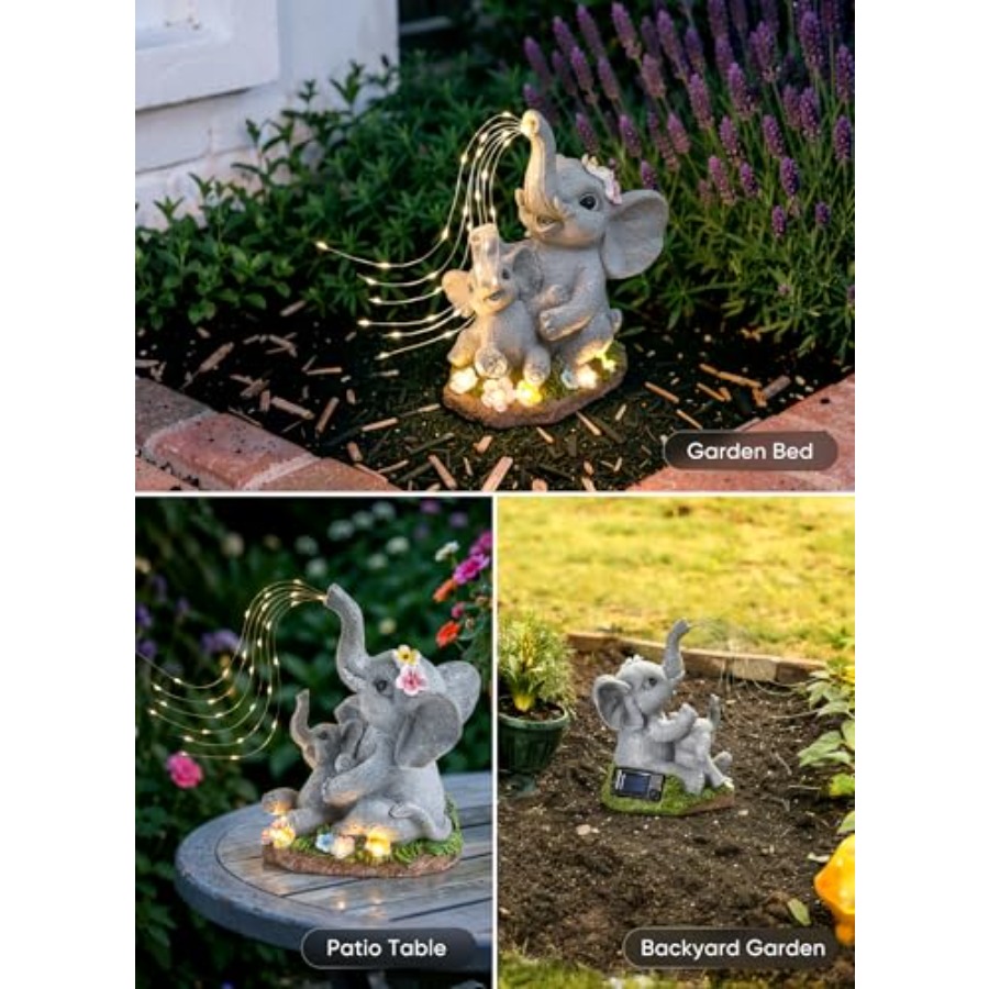 태양광 코끼리 정원 장식 조각상, 다육식물과 물주기 L - Outdoor Lighting Patio 리뷰 및 가격