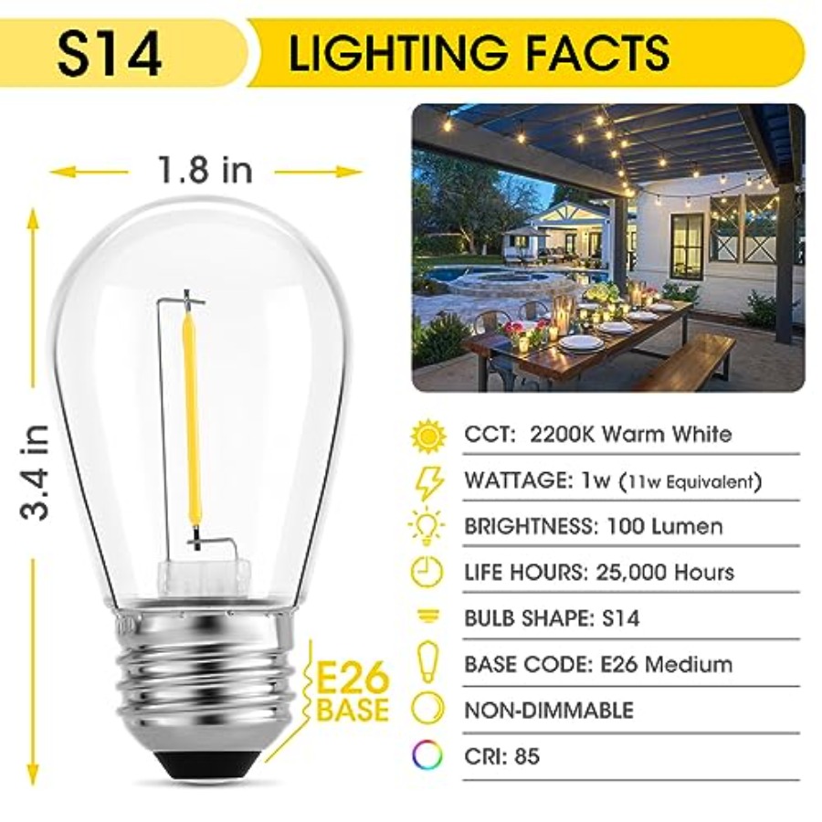 36팩 S14 LED 전구(야외 스트링 조명용), 파티 - Outdoor Lighting Patio 리뷰 및 가격