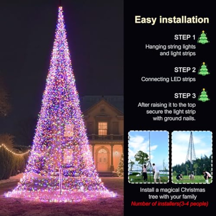 야외용 깃대 LED 크리스마스 트리 33FT 8400  - Outdoor Lighting Install 리뷰 및 가격