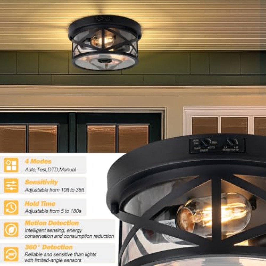모션 센서 야외 천장 조명, 조절 가능한 블랙 플러시  - Outdoor Lighting With Motion Sensor 리뷰 및 가격