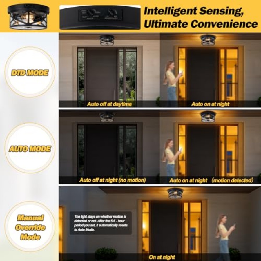 모션 센서 야외 천장 조명, 조절 가능한 블랙 플러시  - Outdoor Lighting With Motion Sensor 리뷰 및 가격