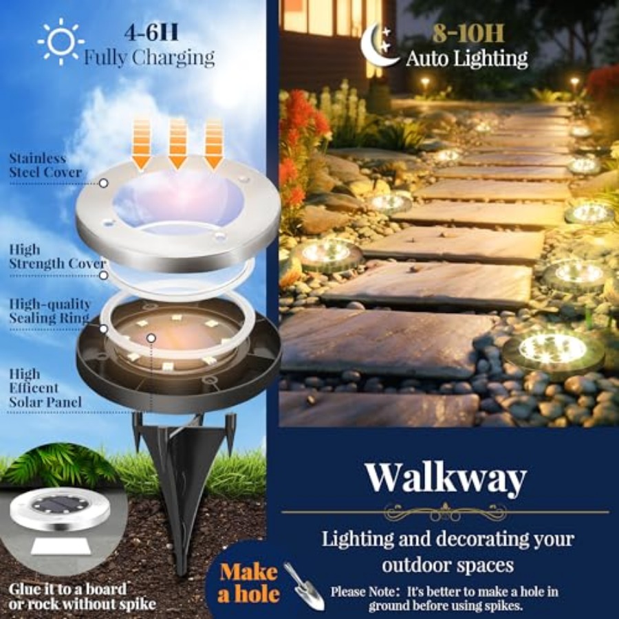 태양광 지상등 태양광 조명 야외 방수 8 LED 태양열 - Outdoor Lighting Patio 리뷰 및 가격