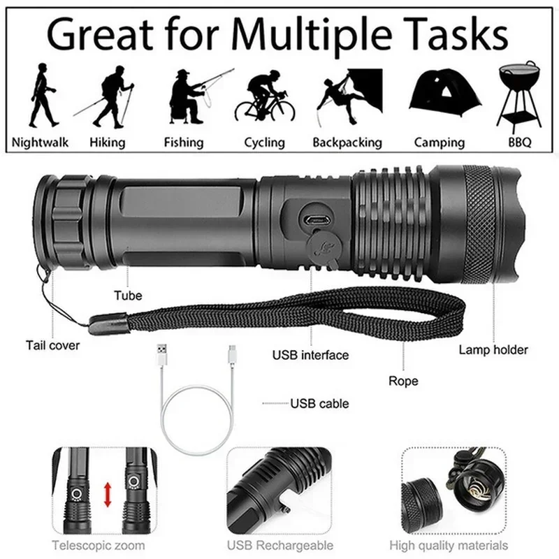 고출력 XHP70 LED 손전등 USB-C 충전식 토치 - Outdoor Lighting Ideas For Party 리뷰 및 가격